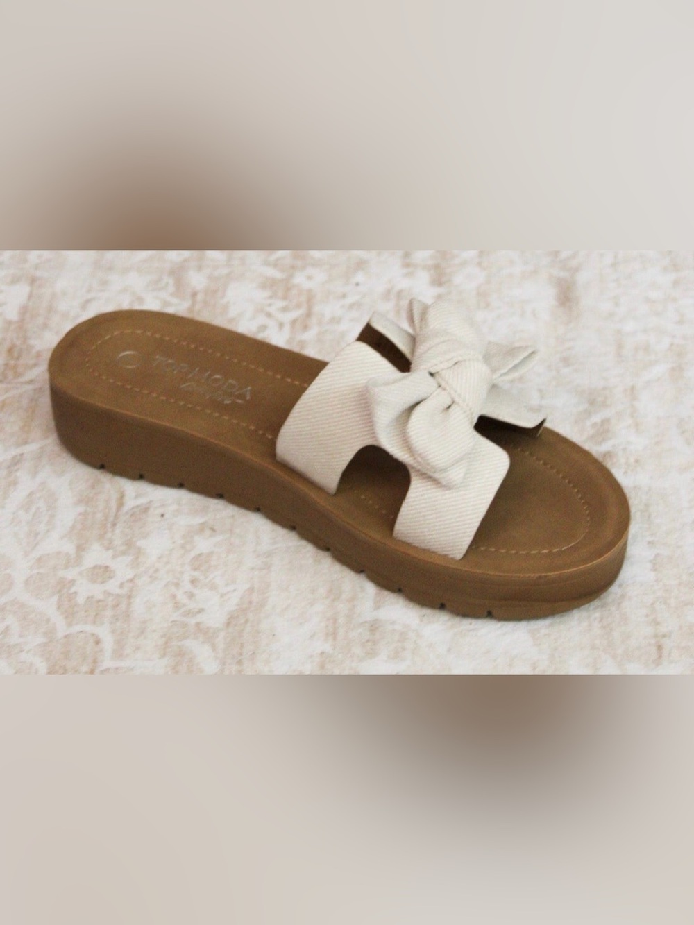 Top Moda Comfort Ivory Bow Knot Sandal